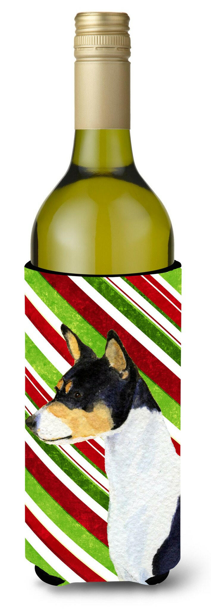 Basenji Candy Cane Holiday Christmas Wine Bottle Beverage Insulator Beverage Insulator Hugger SS4583LITERK by Caroline&#39;s Treasures