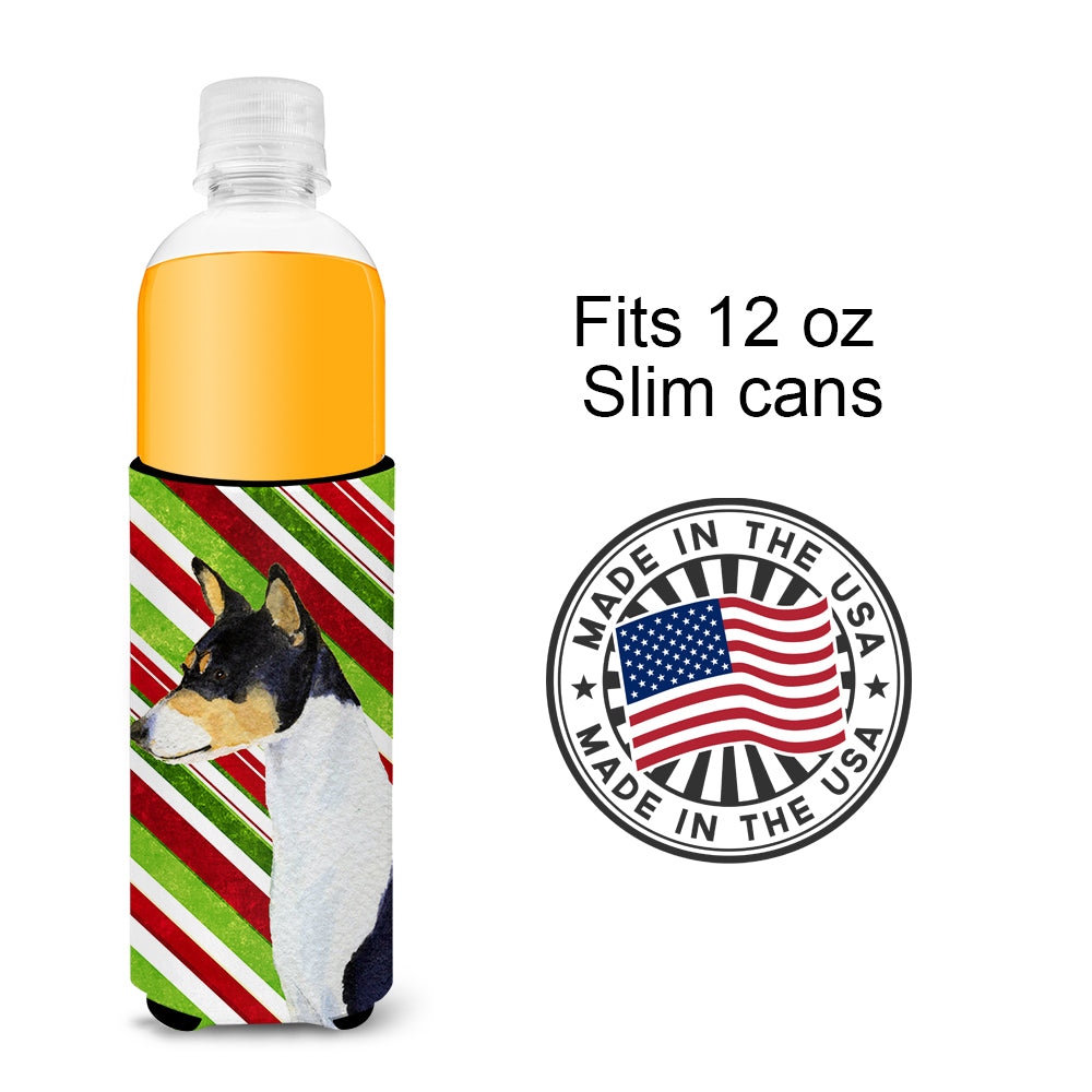 Basenji Candy Cane Holiday Christmas Ultra Beverage Insulators for slim cans SS4583MUK