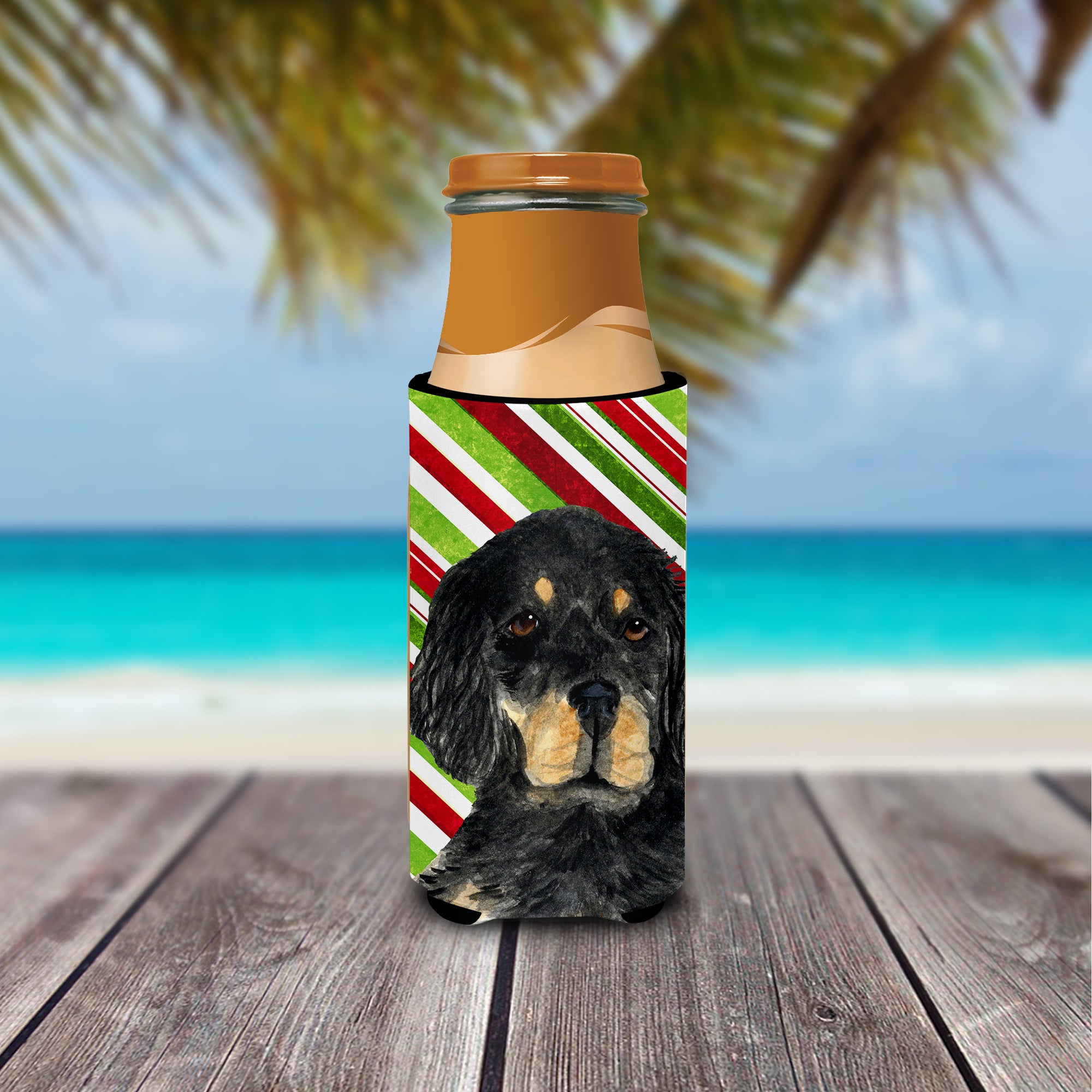Gordon Setter Candy Cane Holiday Christmas Ultra Beverage Insulators for slim cans SS4584MUK.