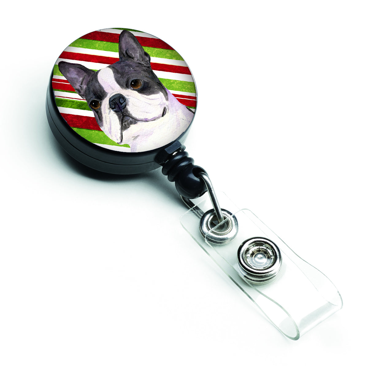 Boston Terrier Candy Cane Holiday Christmas Retractable Badge Reel SS4585BR