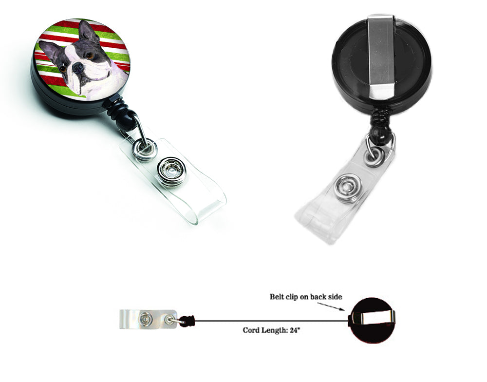 Boston Terrier Candy Cane Holiday Christmas Retractable Badge Reel SS4585BR  the-store.com.