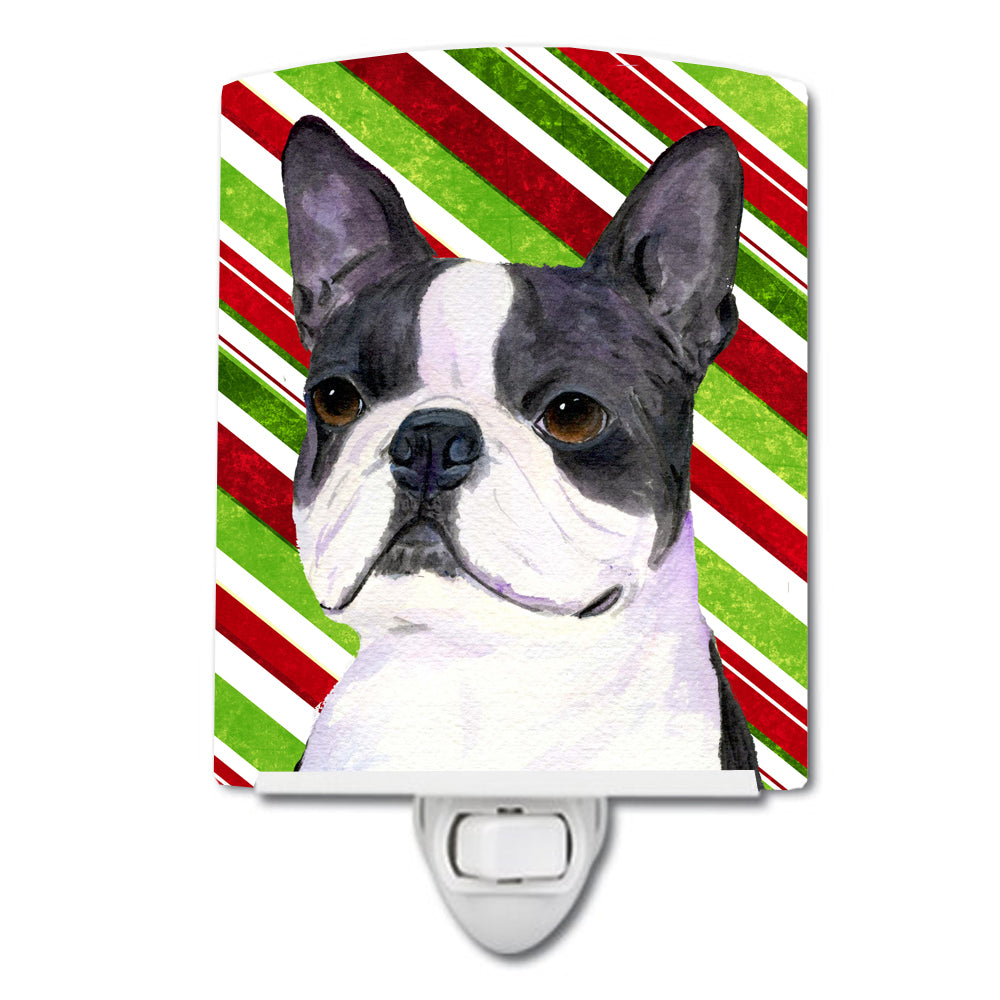 Boston Terrier Candy Cane Holiday Christmas Ceramic Night Light SS4585CNL - the-store.com