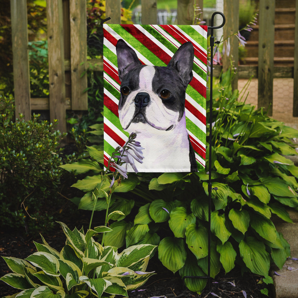 Boston Terrier Candy Cane Holiday Christmas Flag Garden Size