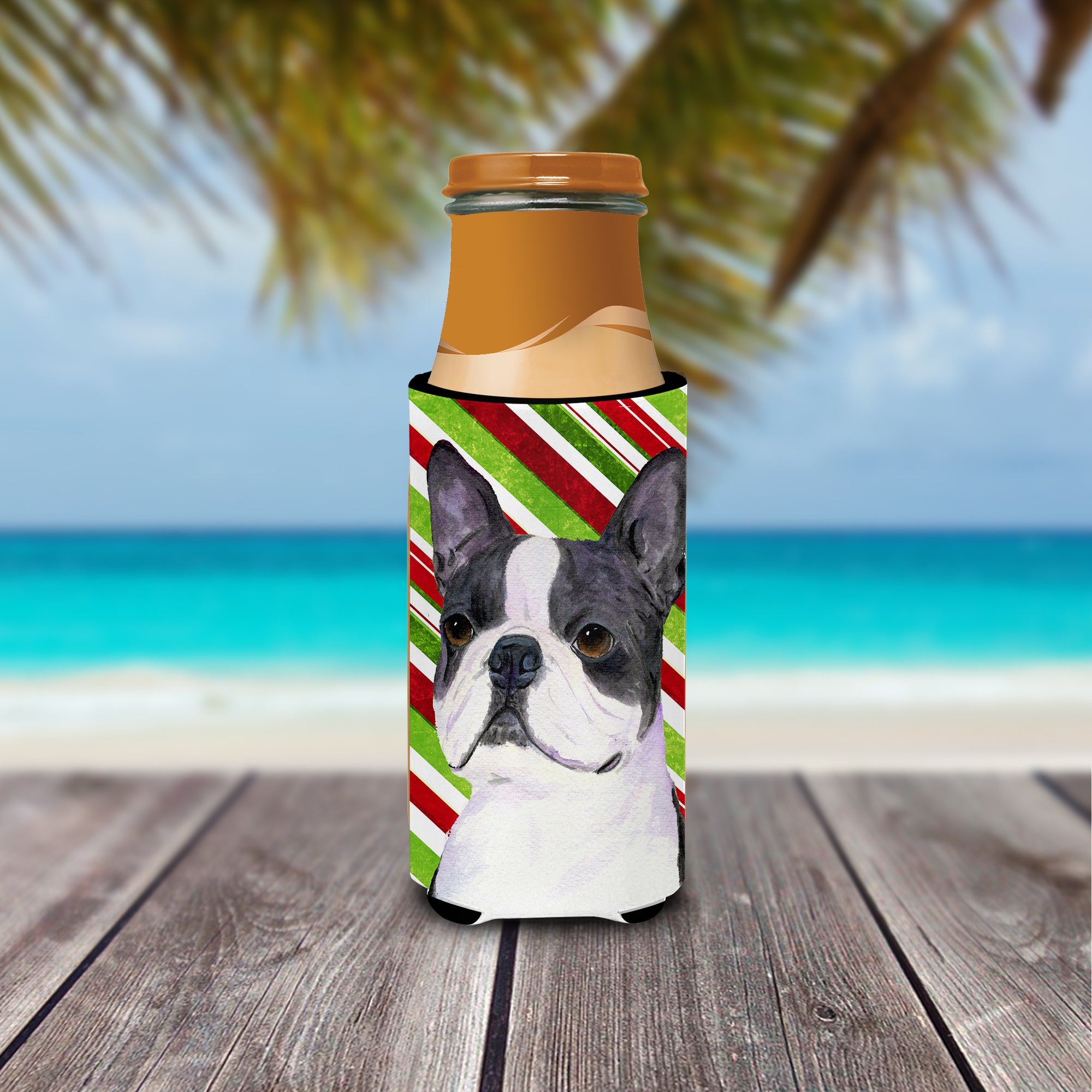 Boston Terrier Candy Cane Holiday Christmas Ultra Beverage Insulators for slim cans SS4585MUK