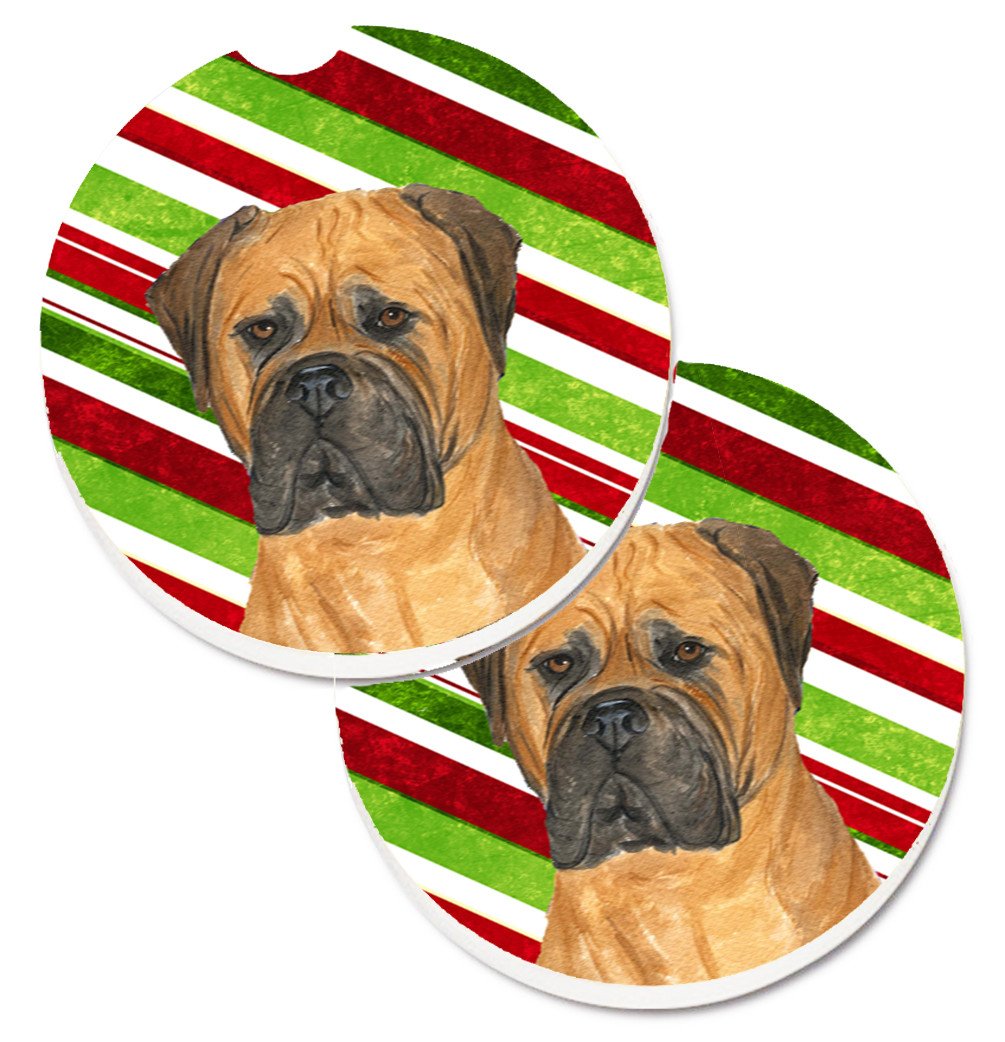 Bullmastiff Candy Cane Holiday Christmas Set of 2 Cup Holder Car Coasters SS4586CARC by Caroline&#39;s Treasures