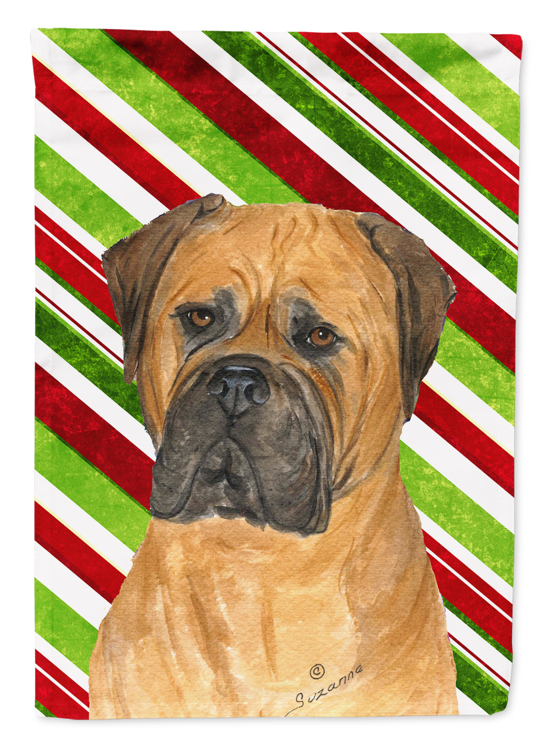 Bullmastiff Candy Cane Holiday Christmas Flag Canvas House Size  the-store.com.