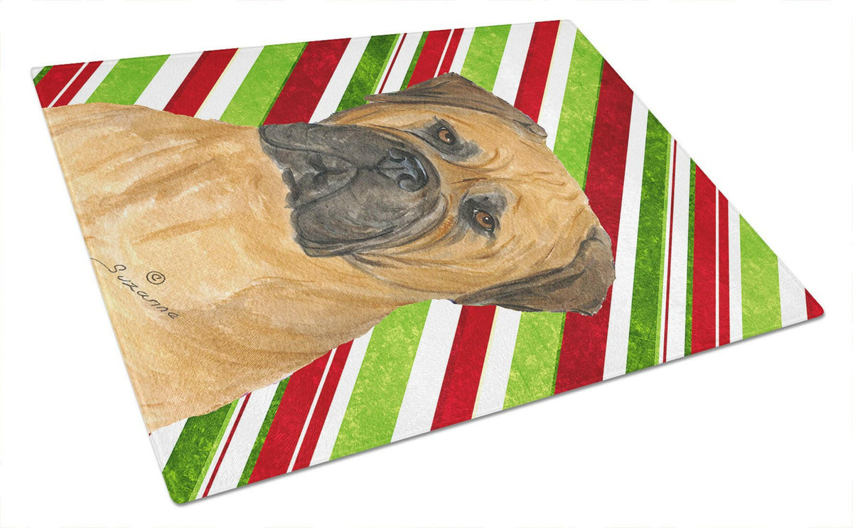 Bullmastiff Candy Cane Holiday Christmas Glass Cutting Board Large by Caroline&#39;s Treasures