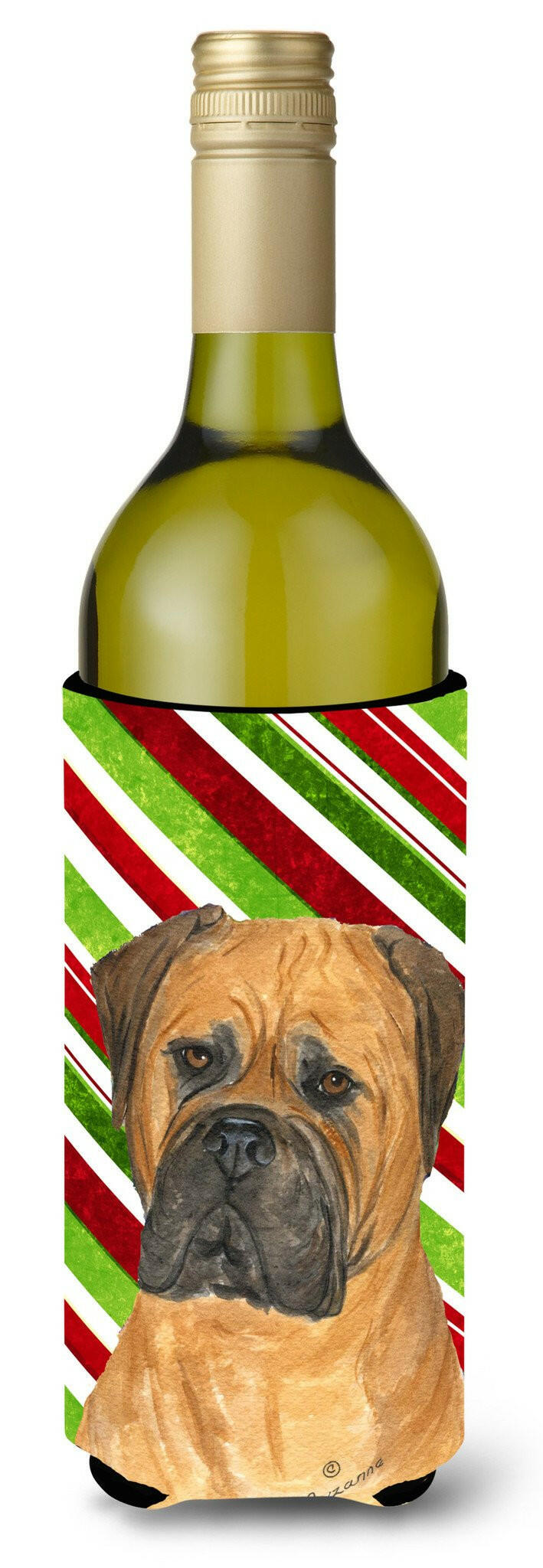 Bullmastiff Candy Cane Holiday Christmas Wine Bottle Beverage Insulator Beverage Insulator Hugger by Caroline&#39;s Treasures