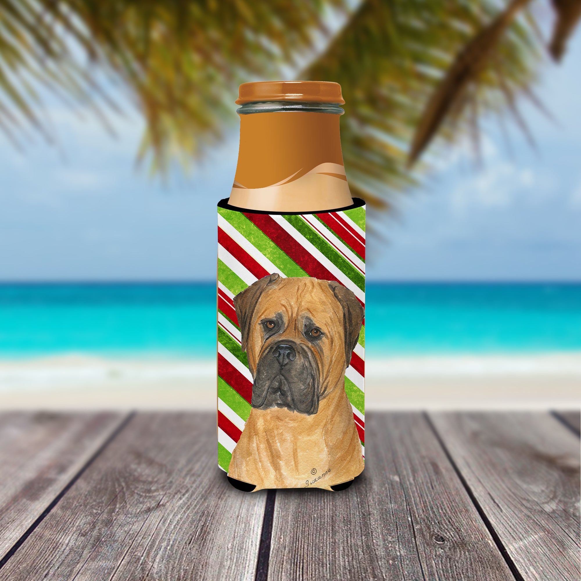 Bullmastiff Candy Cane Holiday Christmas Ultra Beverage Insulators for slim cans SS4586MUK.