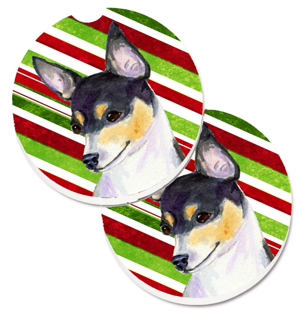 Chihuahua Candy Cane Holiday Christmas Set of 2 Cup Holder Car Coasters SS4587CARC by Caroline&#39;s Treasures