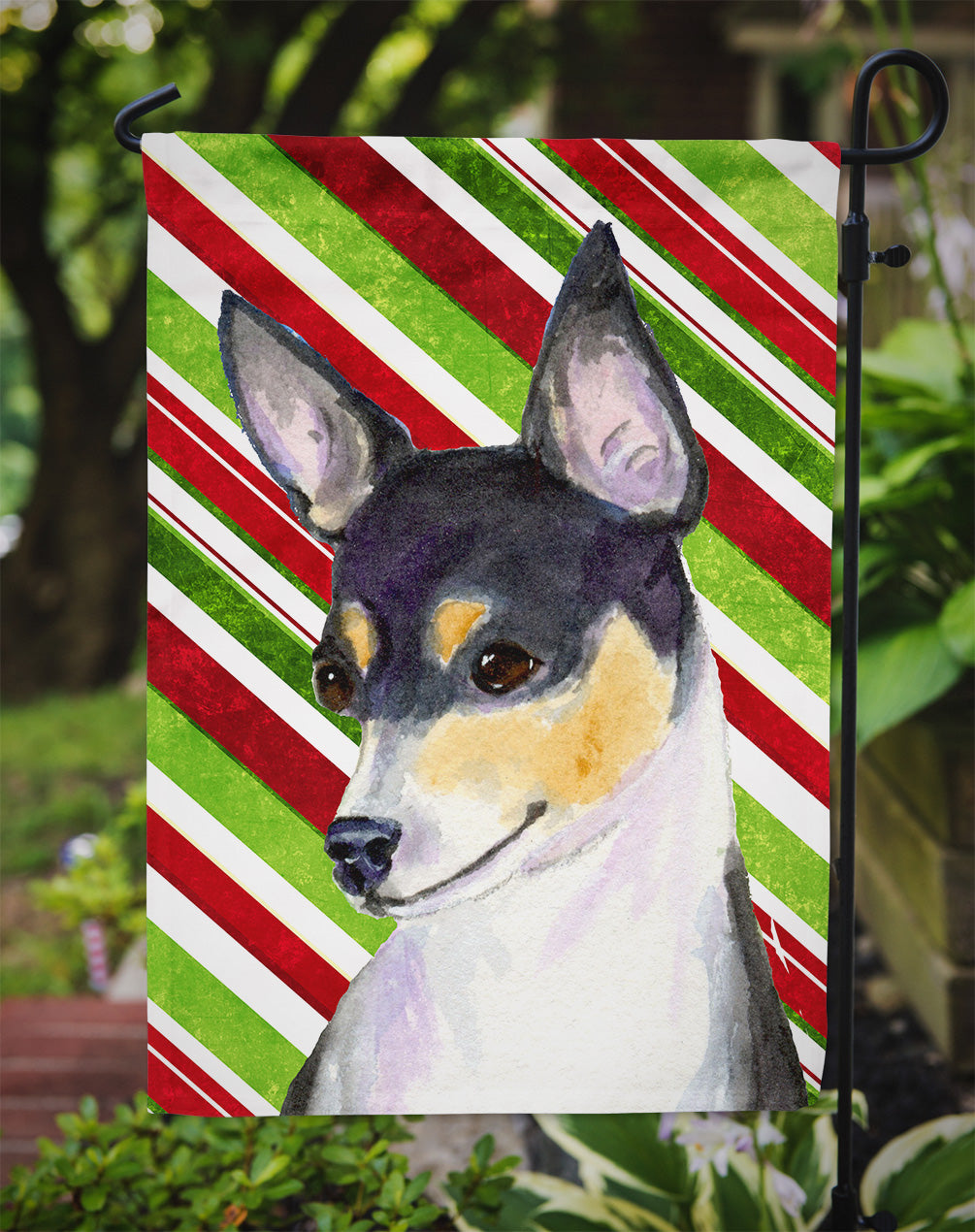 Chihuahua Candy Cane Holiday Christmas Flag Garden Size
