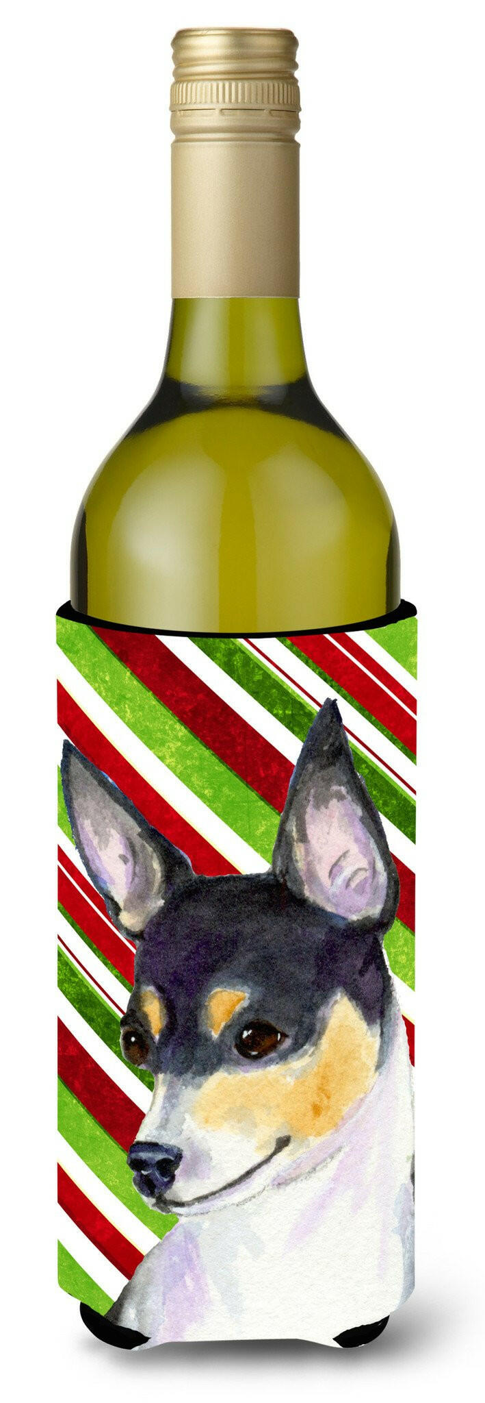 Chihuahua Candy Cane Holiday Christmas Wine Bottle Beverage Insulator Beverage Insulator Hugger SS4587LITERK by Caroline&#39;s Treasures