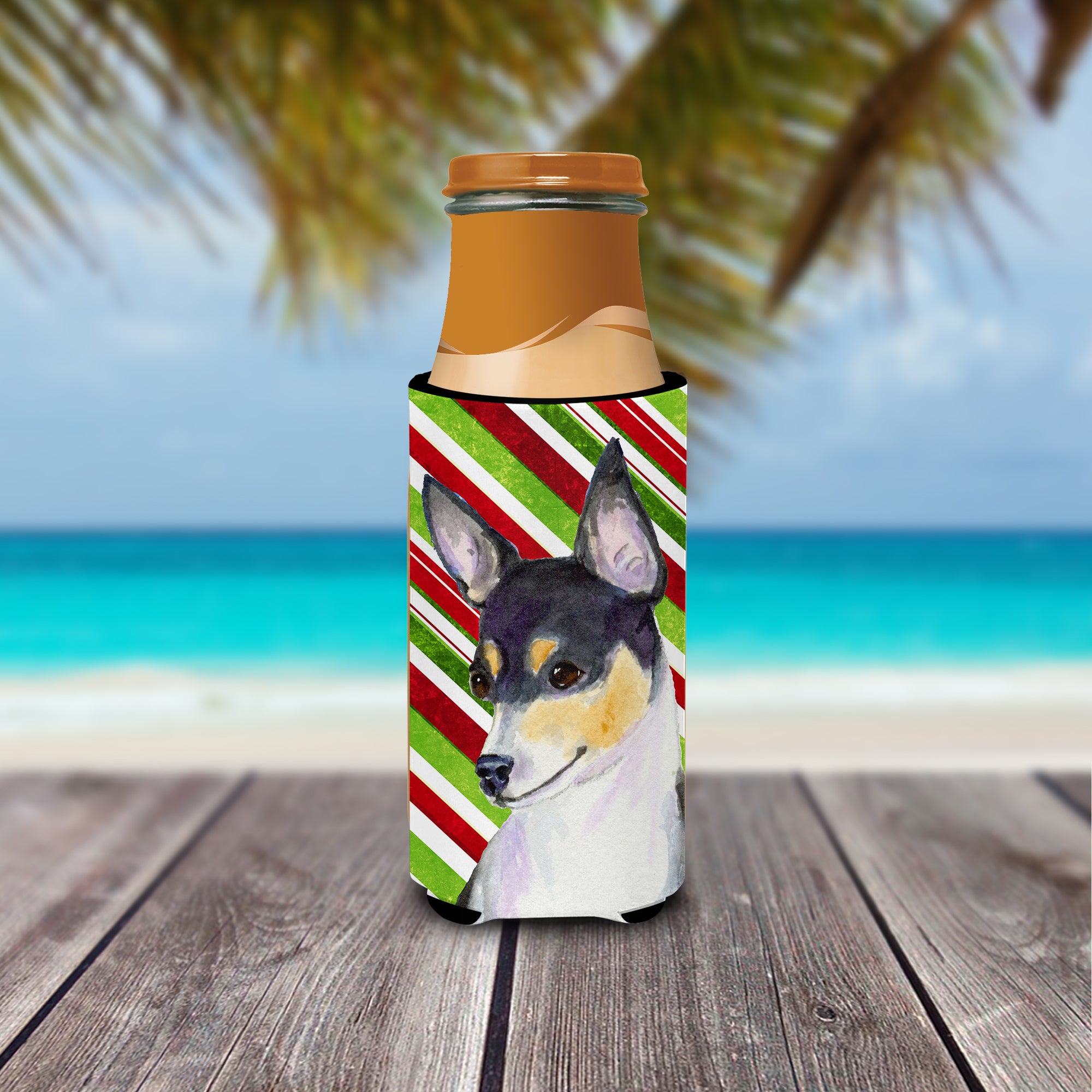 Chihuahua Candy Cane Holiday Christmas Ultra Beverage Insulators for slim cans SS4587MUK.