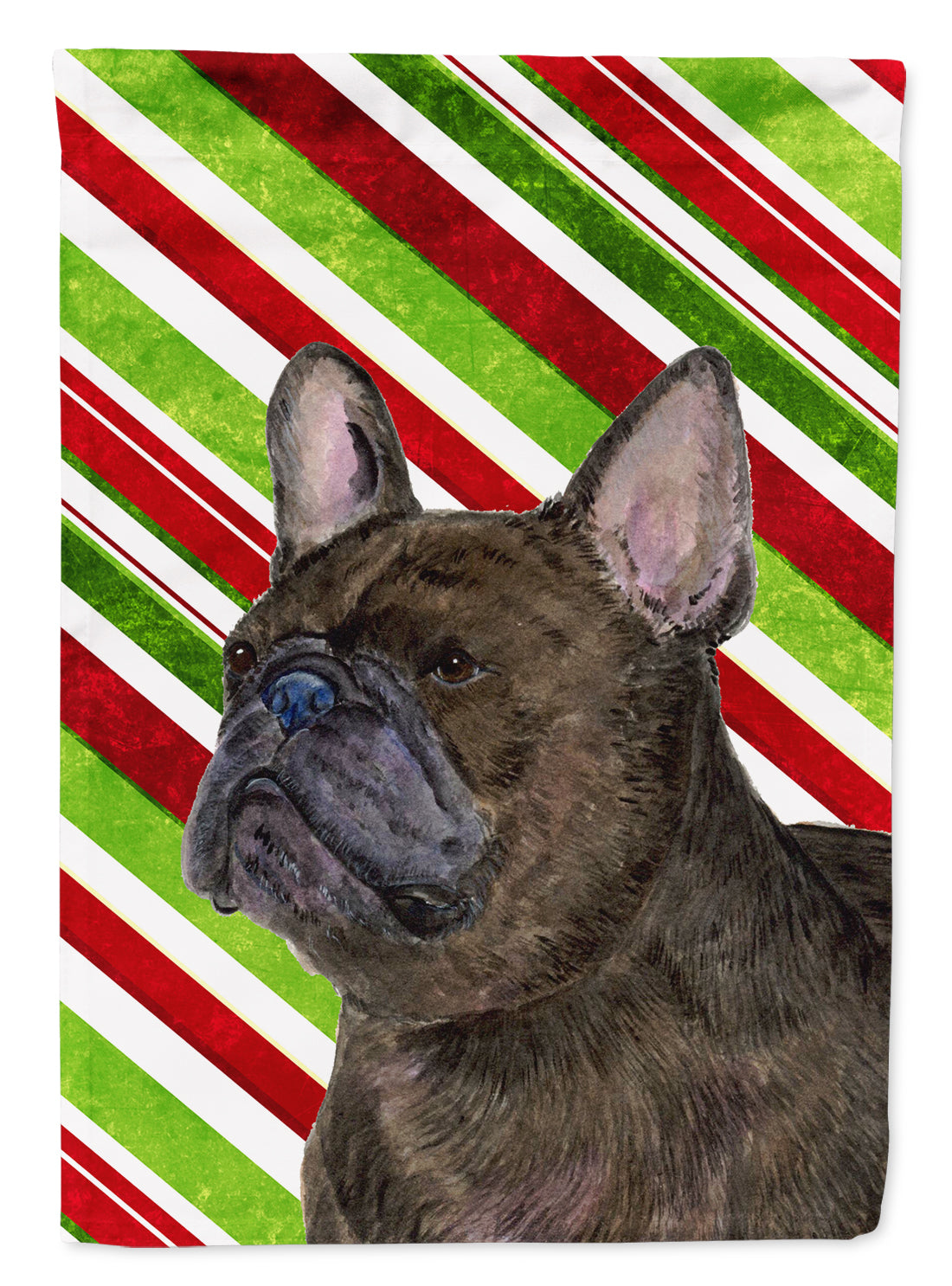 French Bulldog Candy Cane Holiday Christmas Flag Canvas House Size