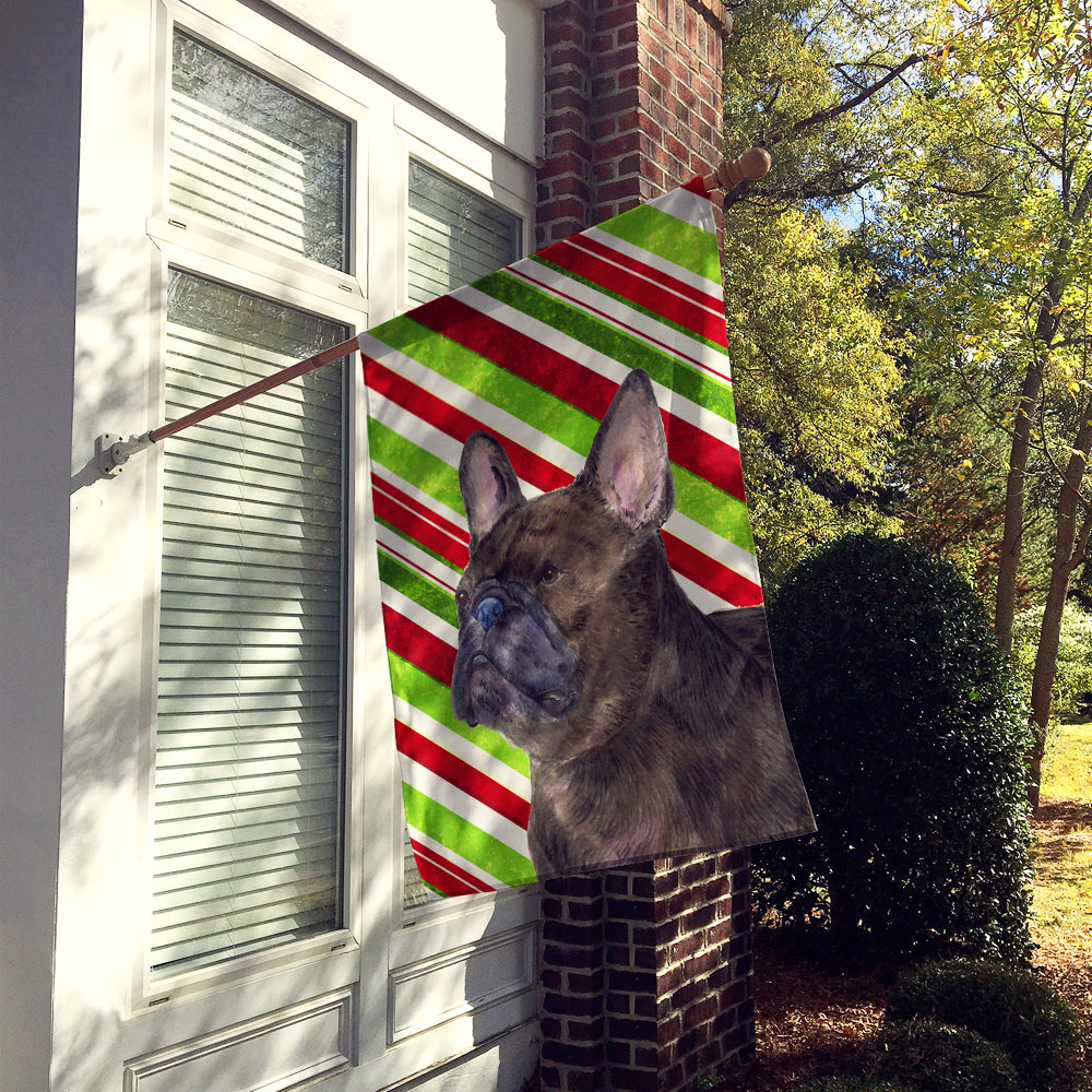 French Bulldog Candy Cane Holiday Christmas Flag Canvas House Size  the-store.com.