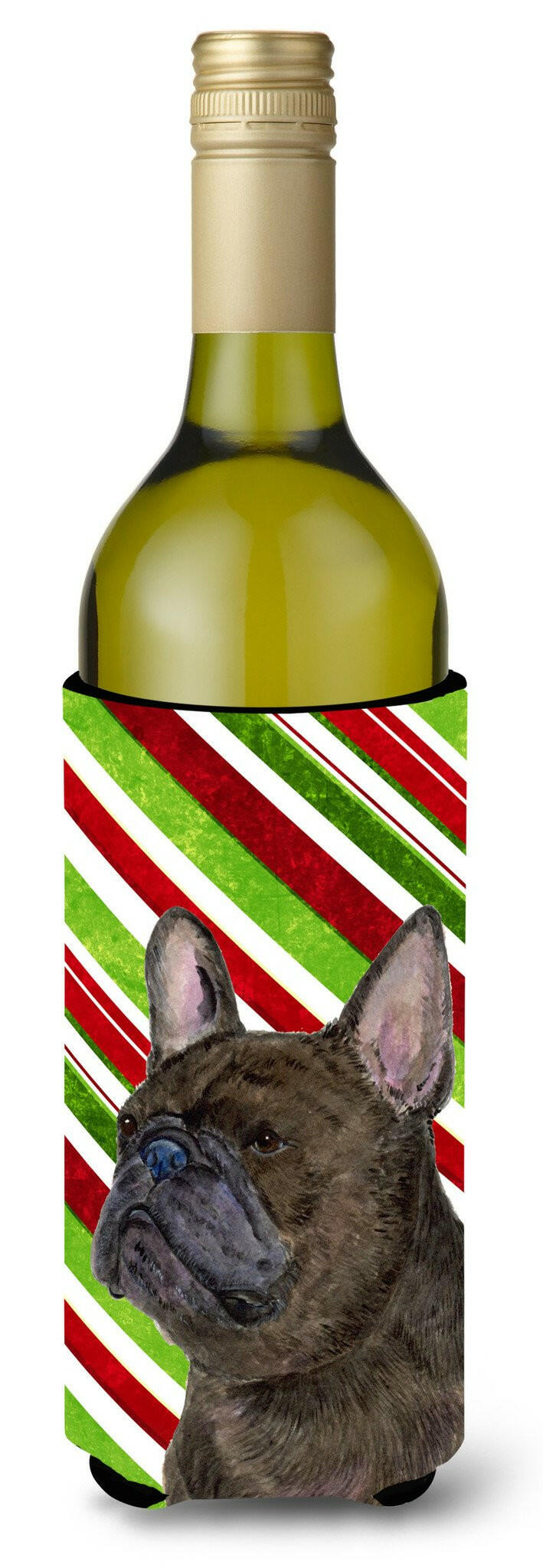French Bulldog Candy Cane Holiday Christmas Wine Bottle Beverage Insulator Beverage Insulator Hugger by Caroline's Treasures