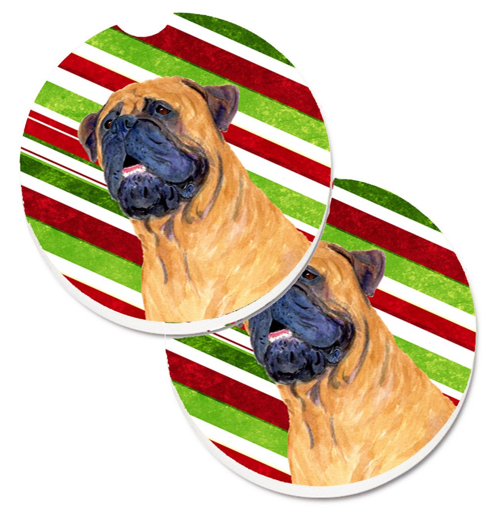 Mastiff Candy Cane Holiday Christmas Set of 2 Cup Holder Car Coasters SS4589CARC by Caroline&#39;s Treasures