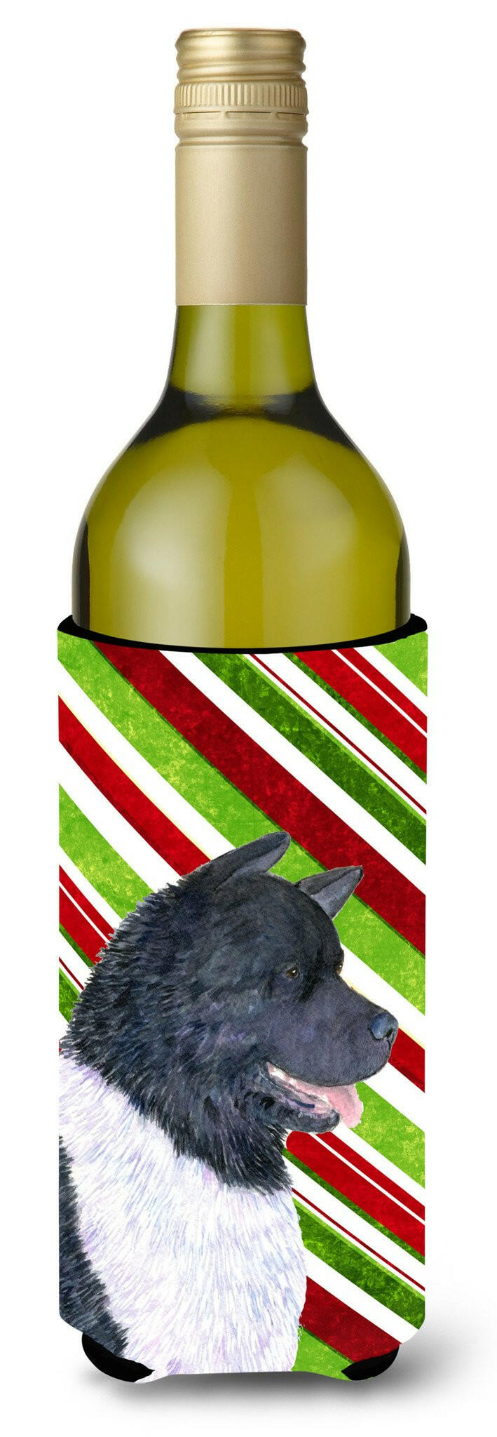 Akita Candy Cane Holiday Christmas Wine Bottle Beverage Insulator Beverage Insulator Hugger by Caroline's Treasures