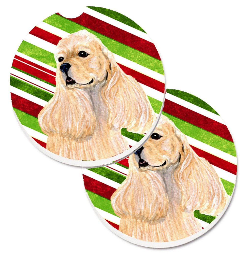 Cocker Spaniel Candy Cane Holiday Christmas Set of 2 Cup Holder Car Coasters SS4591CARC by Caroline&#39;s Treasures