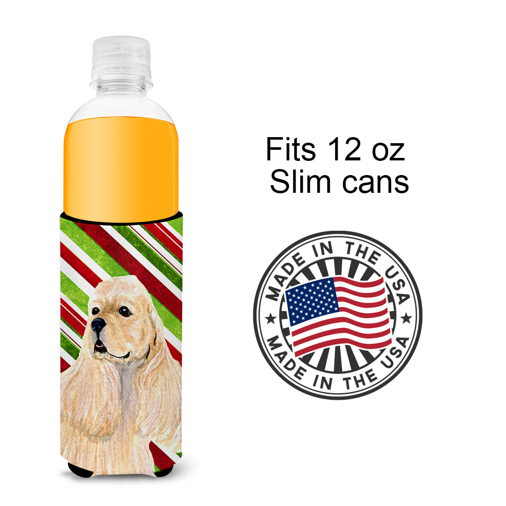 Cocker Spaniel Candy Cane Holiday Christmas Ultra Beverage Insulators for slim cans SS4591MUK.