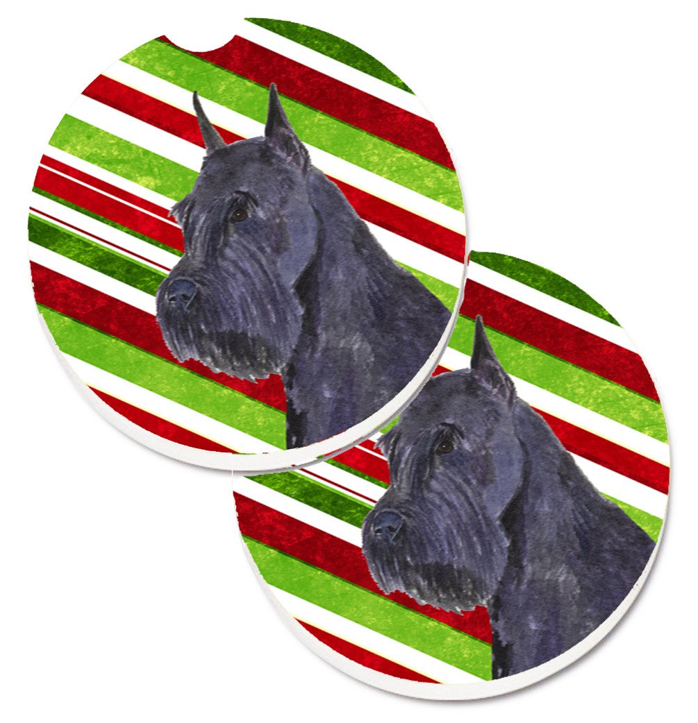 Schnauzer Candy Cane Holiday Christmas Set of 2 Cup Holder Car Coasters SS4592CARC by Caroline&#39;s Treasures