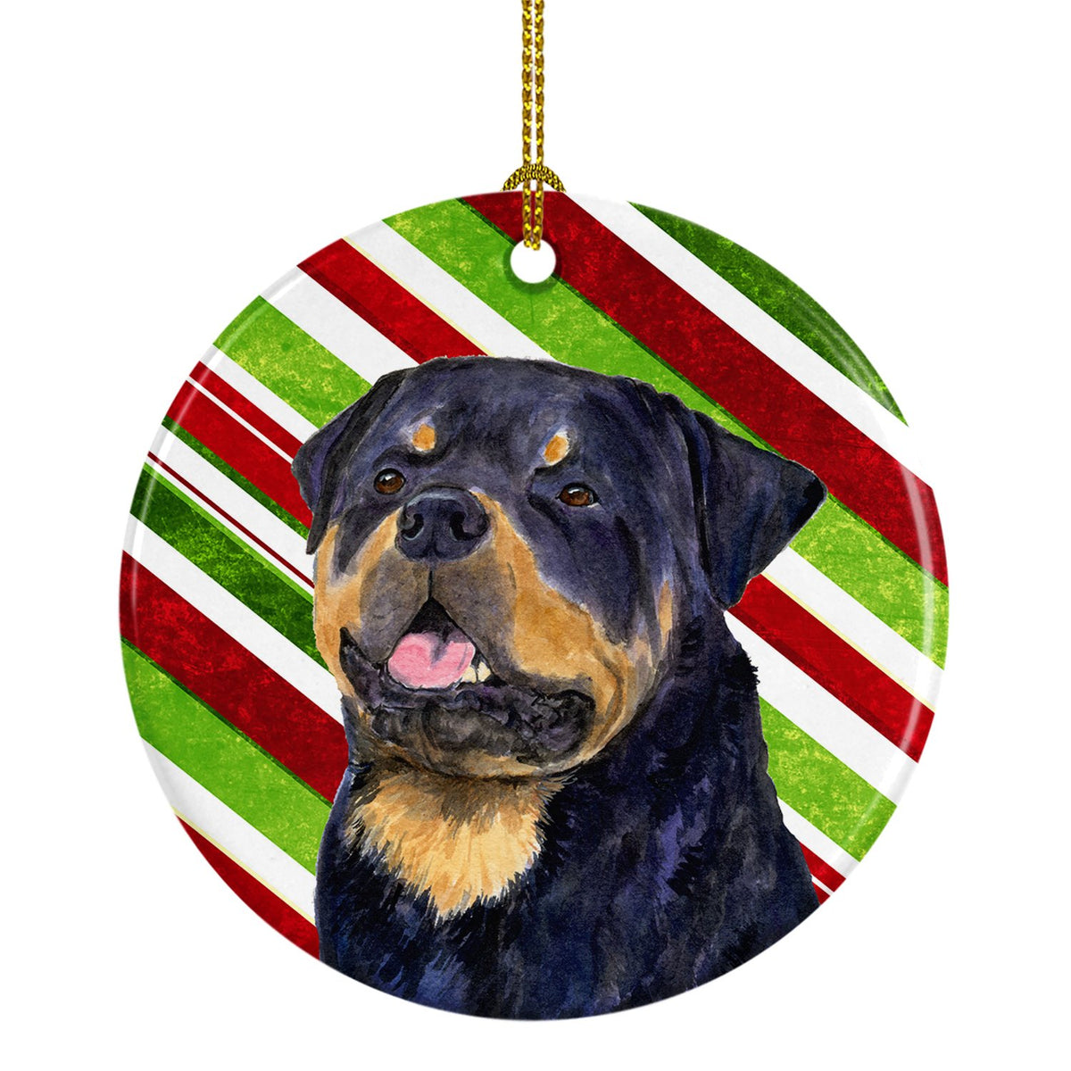 Rottweiler Candy Cane Holiday Christmas Ceramic Ornament SS4593 by Caroline&#39;s Treasures