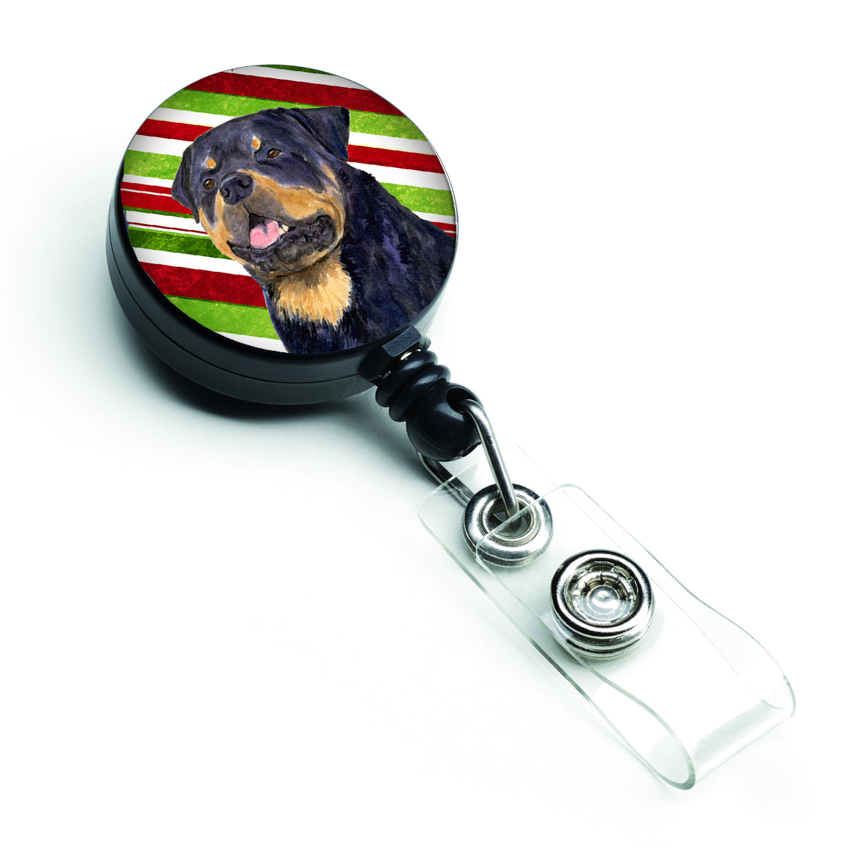 Rottweiler Candy Cane Holiday Christmas Retractable Badge Reel SS4593BR