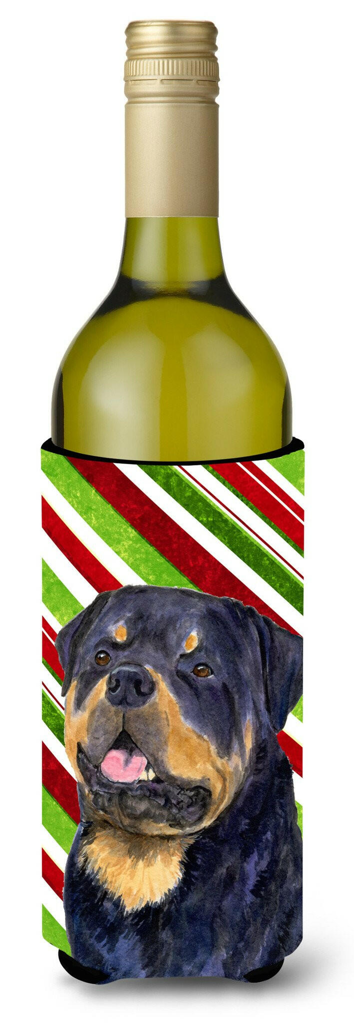 Rottweiler Candy Cane Holiday Christmas Wine Bottle Beverage Insulator Beverage Insulator Hugger by Caroline&#39;s Treasures