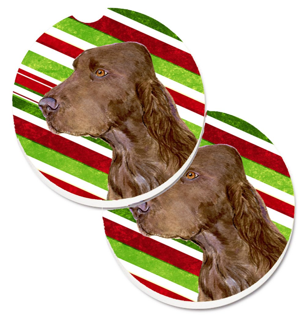 Field Spaniel Candy Cane Holiday Christmas Set of 2 Cup Holder Car Coasters SS4594CARC by Caroline&#39;s Treasures