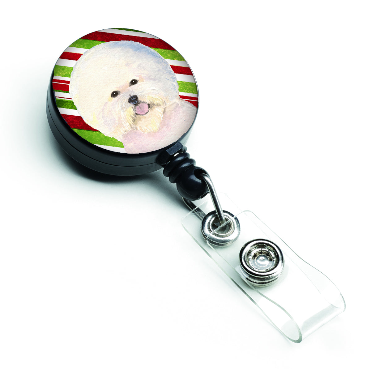 Bichon Frise Candy Cane Holiday Christmas Retractable Badge Reel SS4595BR