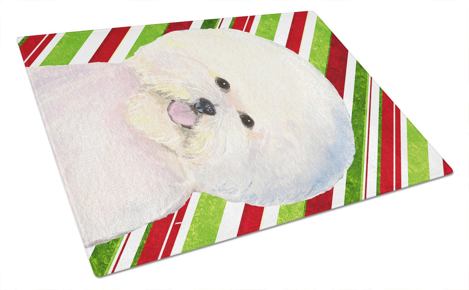 Bichon Frise Candy Cane Holiday Christmas Glass Cutting Board Large by Caroline's Treasures