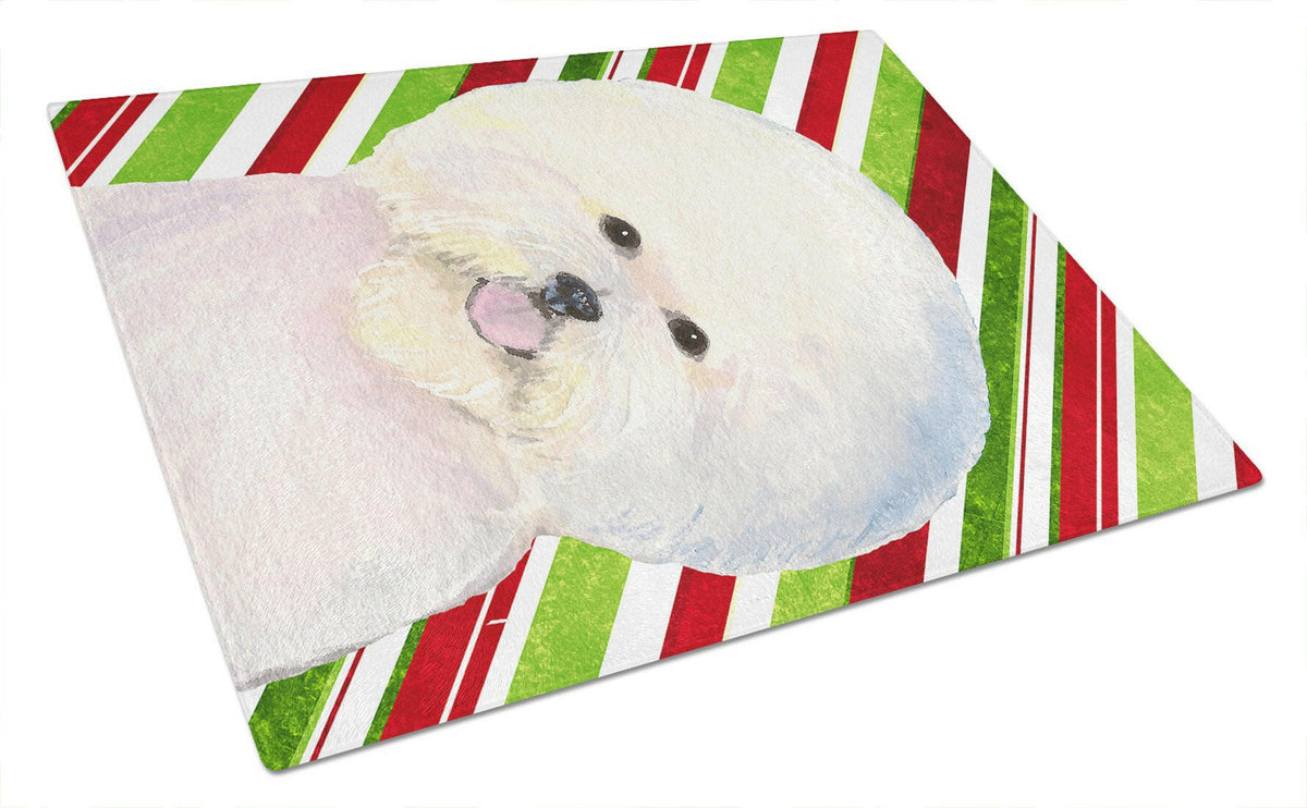 Bichon Frise Candy Cane Holiday Christmas Glass Cutting Board Large by Caroline&#39;s Treasures