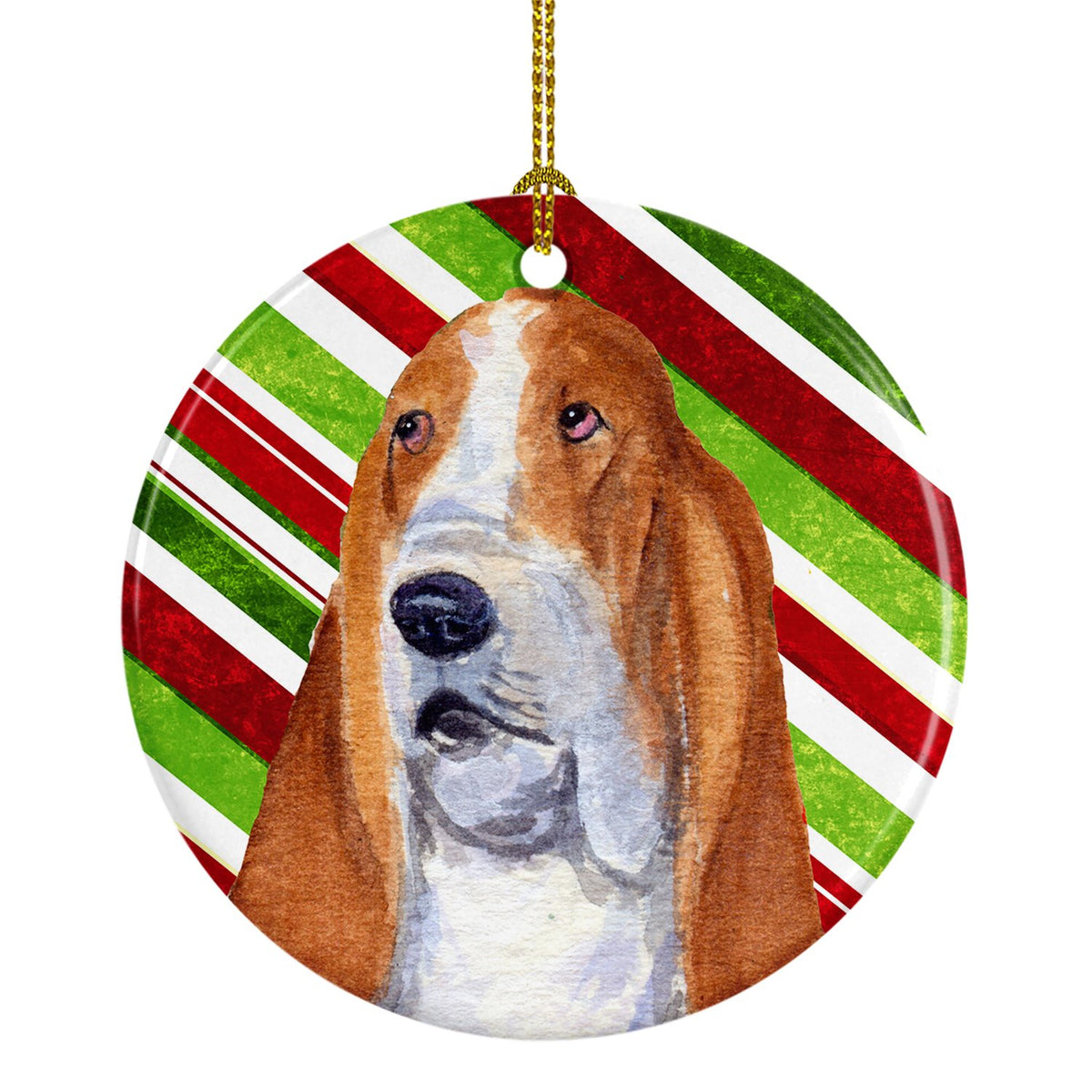 Basset Hound Candy Cane Holiday Christmas Ceramic Ornament SS4597 by Caroline&#39;s Treasures