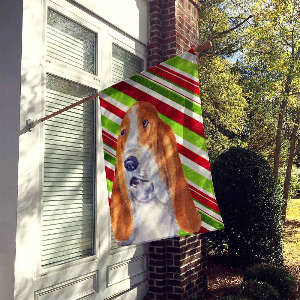 Basset Hound Candy Cane Holiday Christmas Flag Canvas House Size  the-store.com.