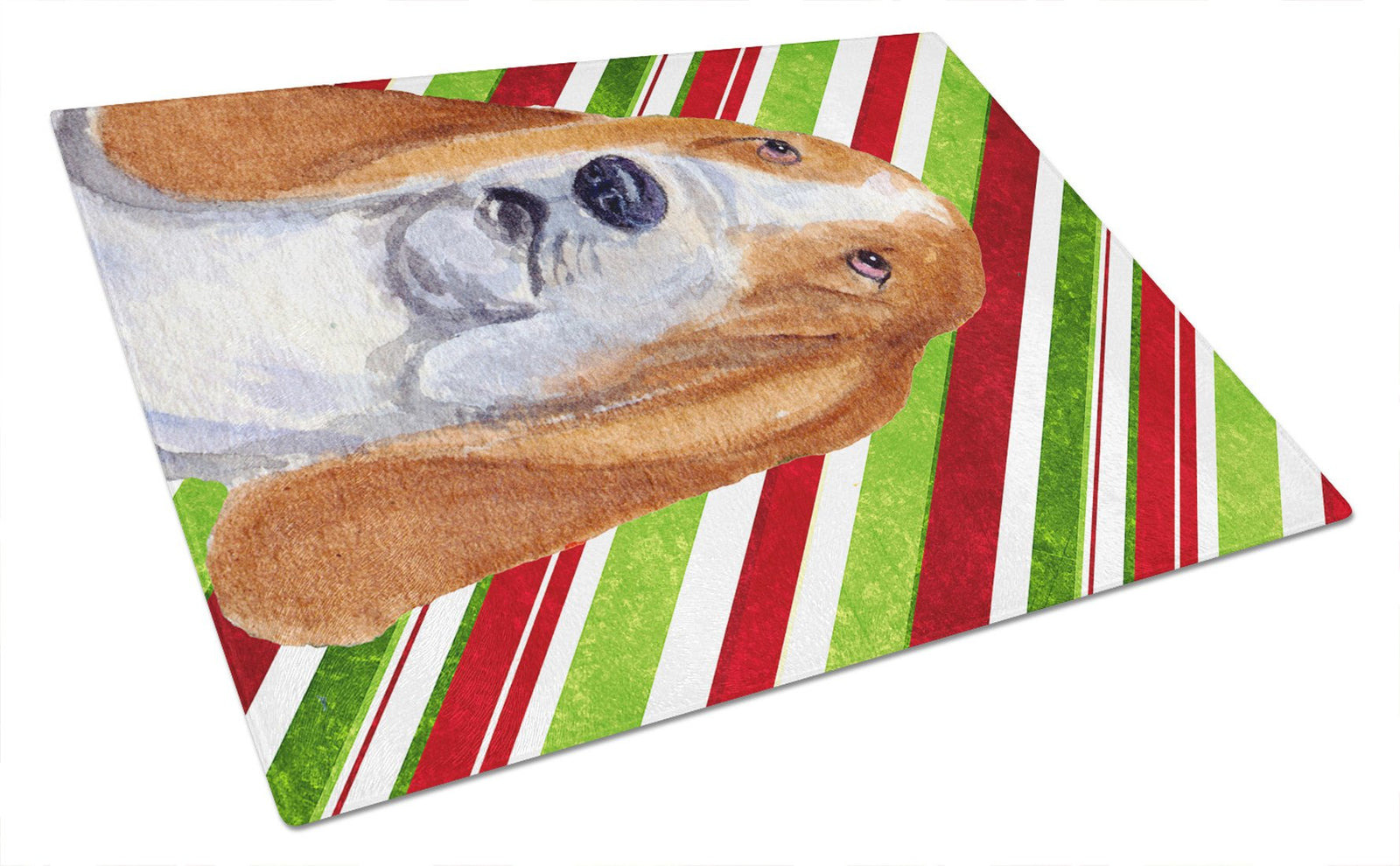 Basset Hound Candy Cane Holiday Christmas Glass Cutting Board Large by Caroline's Treasures