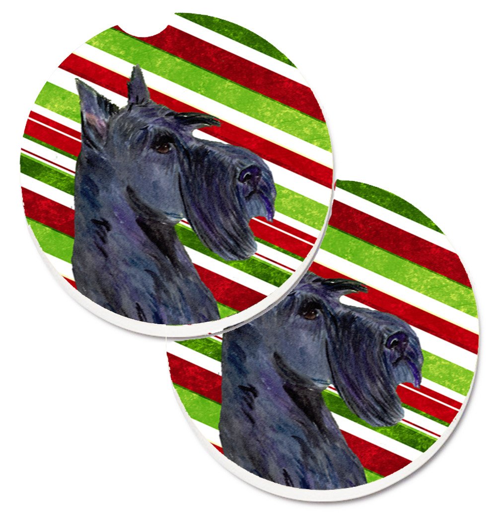 Scottish Terrier Candy Cane Holiday Christmas Set of 2 Cup Holder Car Coasters SS4598CARC by Caroline&#39;s Treasures