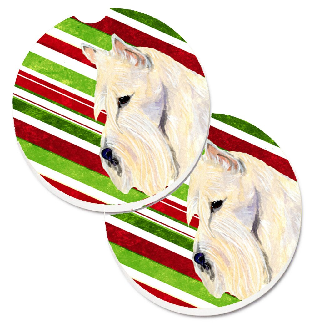 Scottish Terrier Candy Cane Holiday Christmas Set of 2 Cup Holder Car Coasters SS4599CARC by Caroline&#39;s Treasures