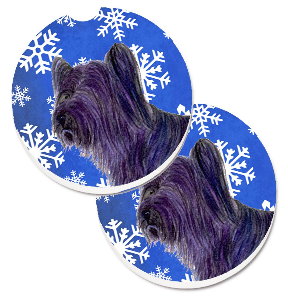 Skye Terrier Winter Snowflakes Holiday Set of 2 Cup Holder Car Coasters SS4601CARC by Caroline&#39;s Treasures
