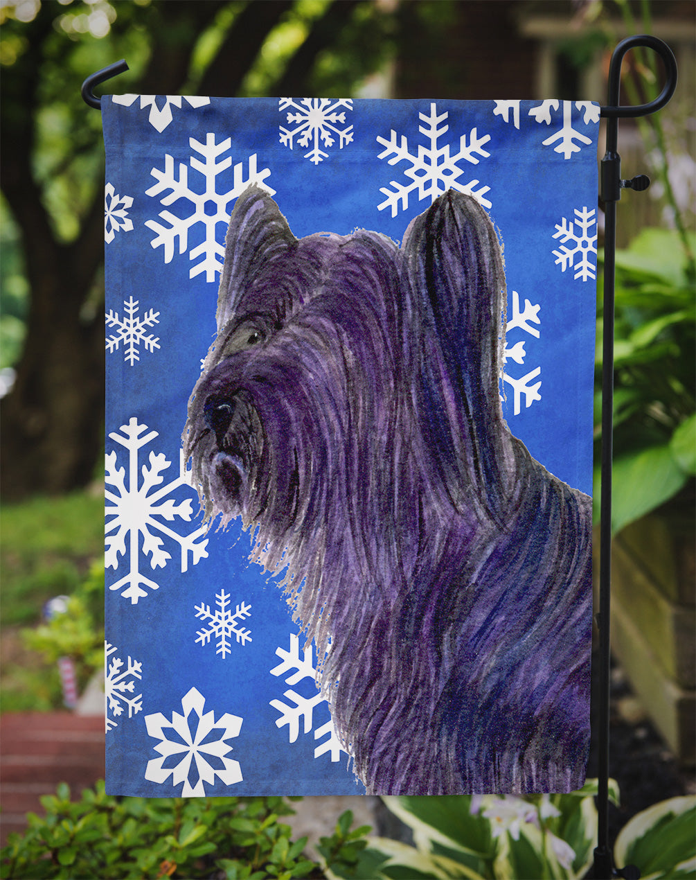Skye Terrier Winter Snowflakes Holiday Flag Garden Size