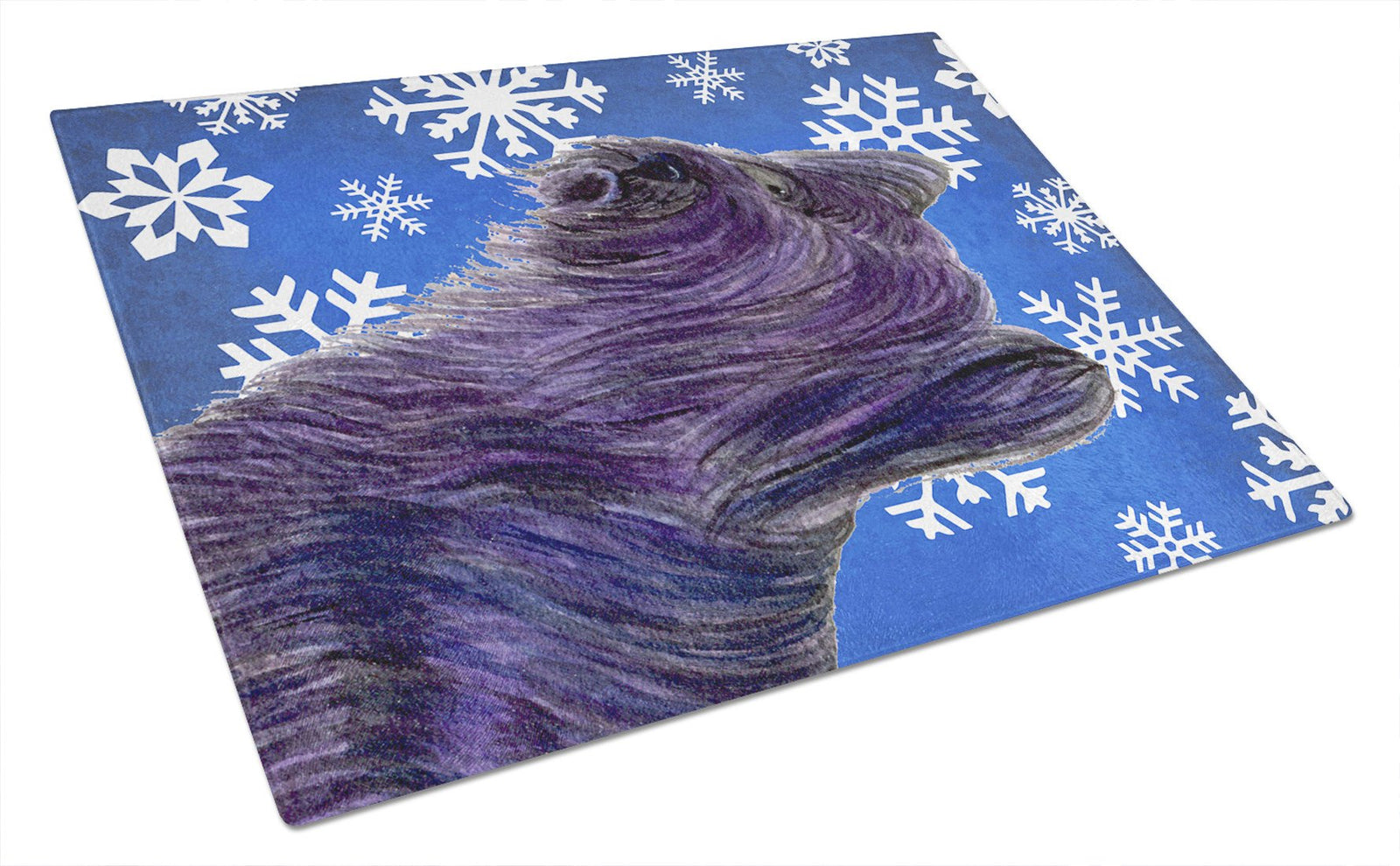 Skye Terrier Winter Snowflakes Holiday Glass Cutting Board Large by Caroline's Treasures