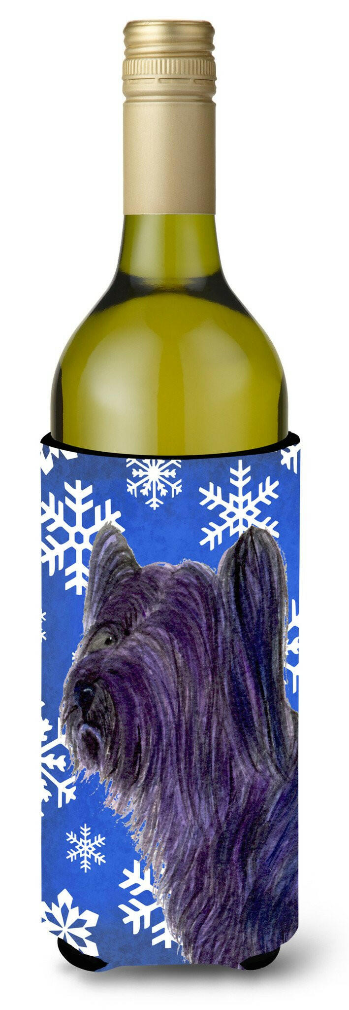 Skye Terrier Winter Snowflakes Holiday Wine Bottle Beverage Insulator Beverage Insulator Hugger by Caroline&#39;s Treasures