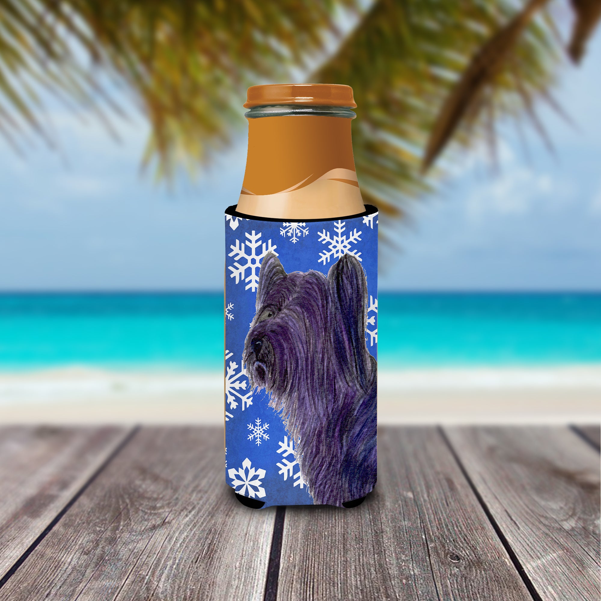 Skye Terrier Winter Snowflakes Holiday Ultra Beverage Insulators for slim cans SS4601MUK.