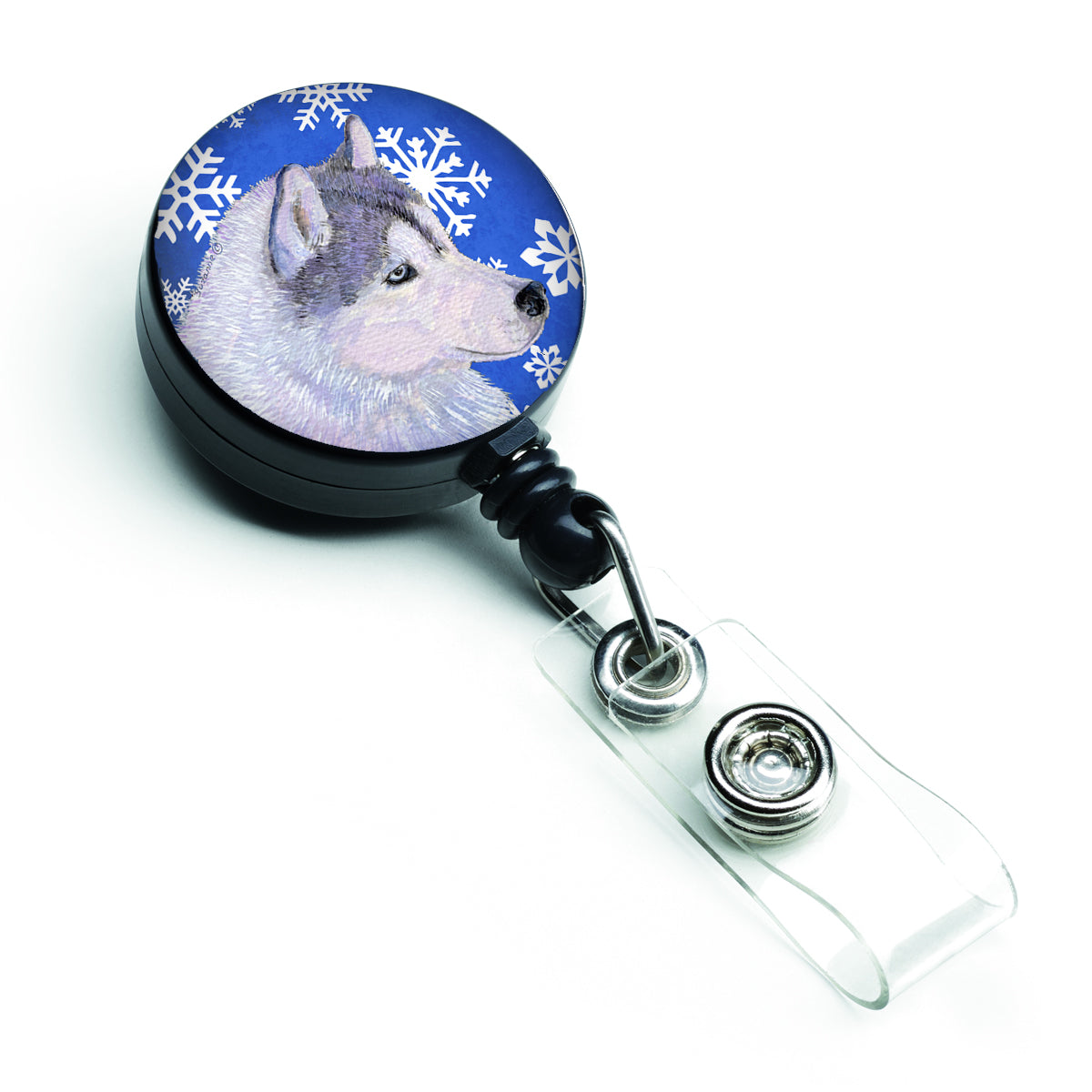 Bobine de badge rétractable de vacances de flocons de neige d&#39;hiver Siberian Husky SS4602BR