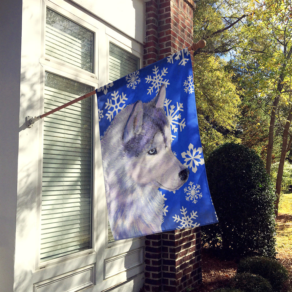Siberian Husky Winter Snowflakes Holiday Flag Canvas House Size  the-store.com.