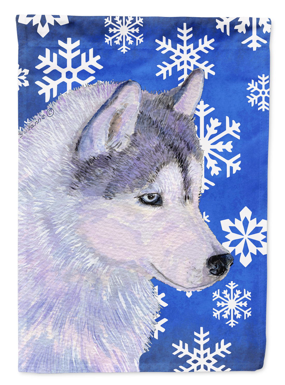 Siberian Husky Winter Snowflakes Holiday Flag Garden Size