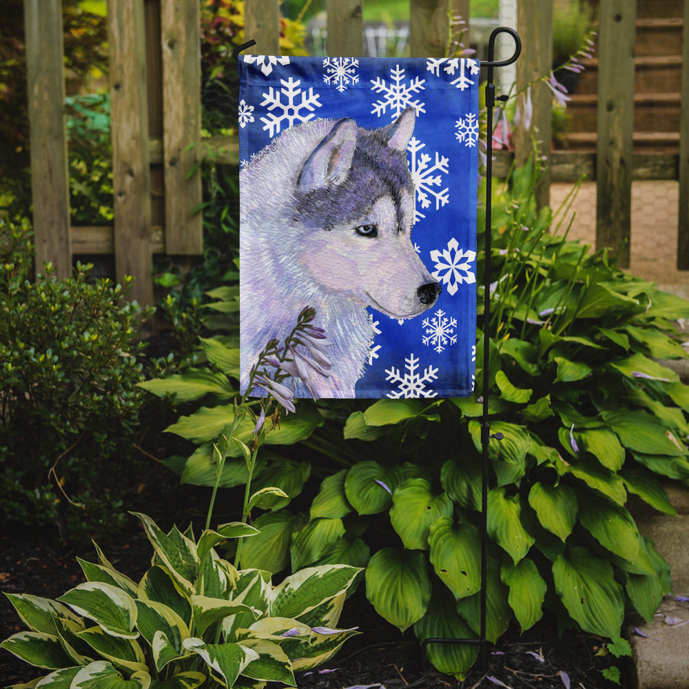 Siberian Husky Hiver Flocons de neige Drapeau de vacances Taille du jardin
