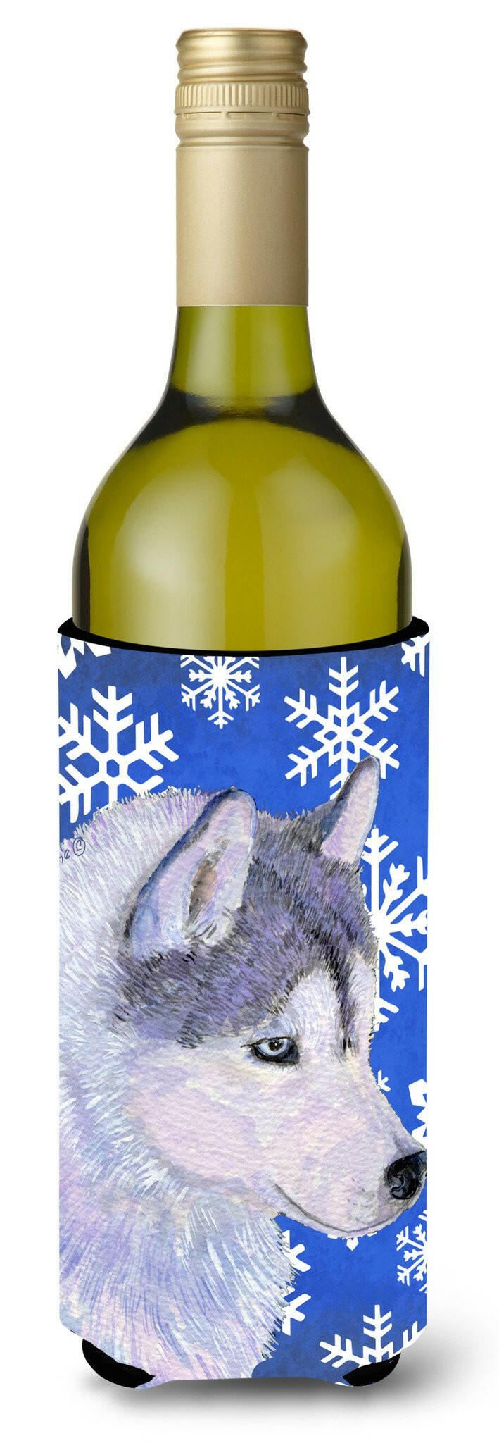 Siberian Husky Winter Snowflakes Holiday Wine Bottle Beverage Insulator Beverage Insulator Hugger by Caroline&#39;s Treasures