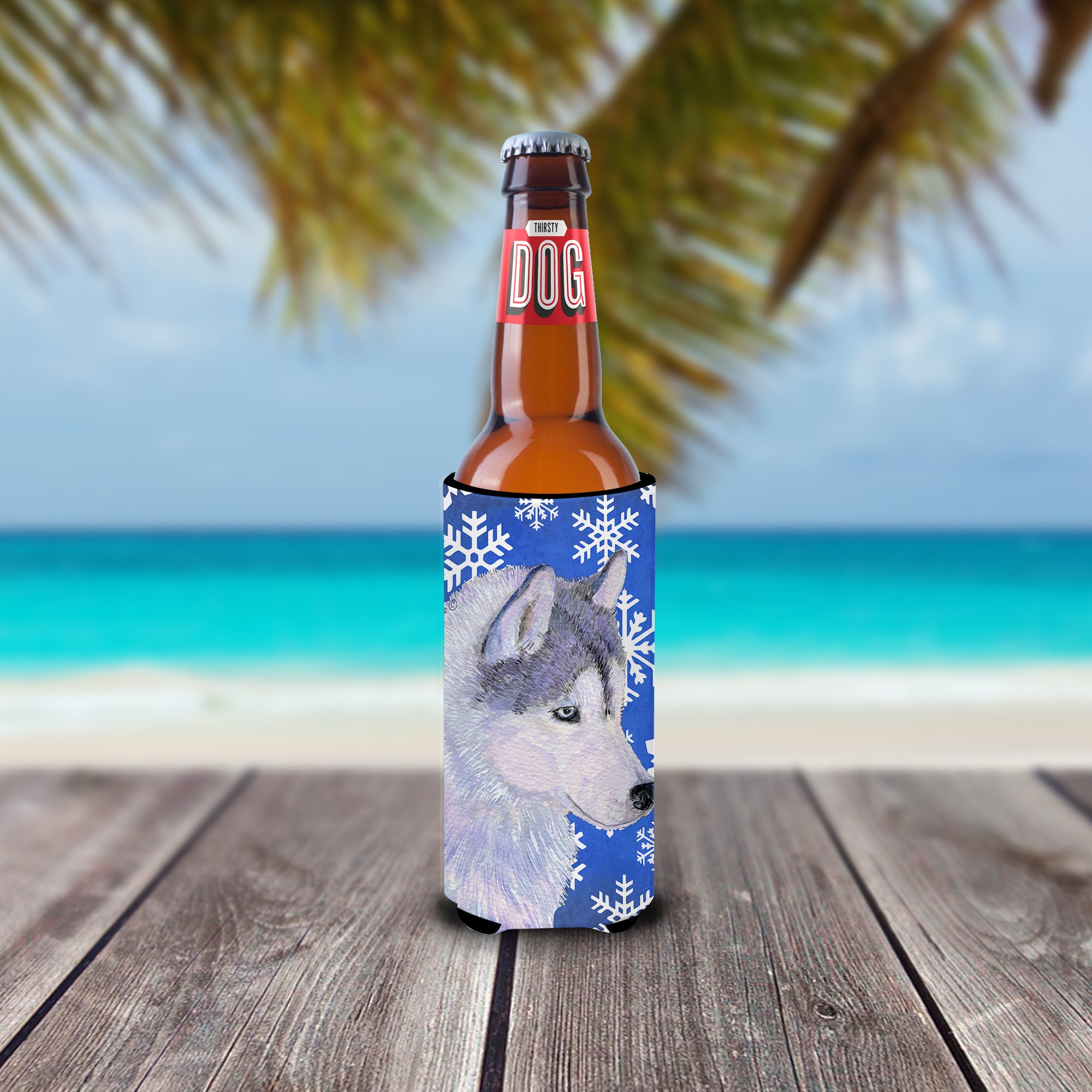 Siberian Husky Winter Snowflakes Holiday Ultra Beverage Insulators for slim cans SS4602MUK.