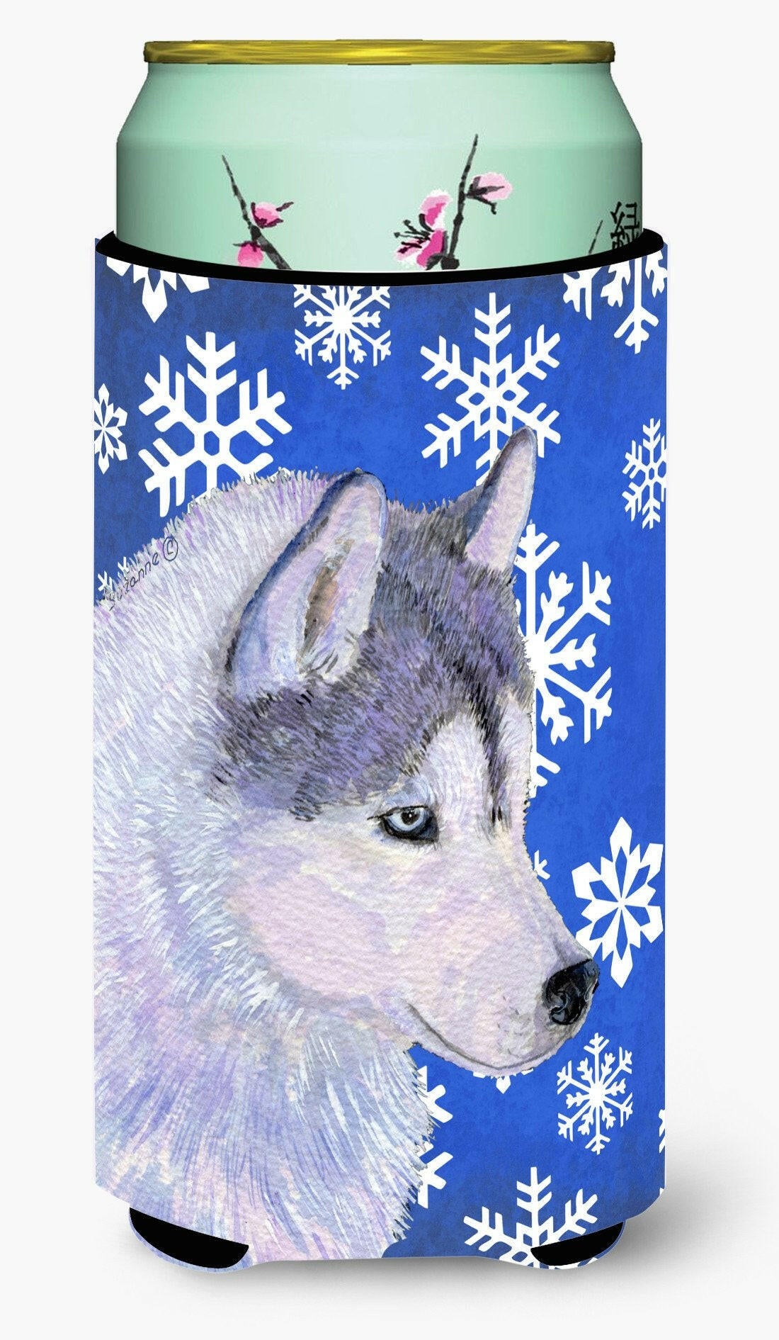 Siberian Husky Winter Snowflakes Holiday  Tall Boy Beverage Insulator Beverage Insulator Hugger by Caroline&#39;s Treasures