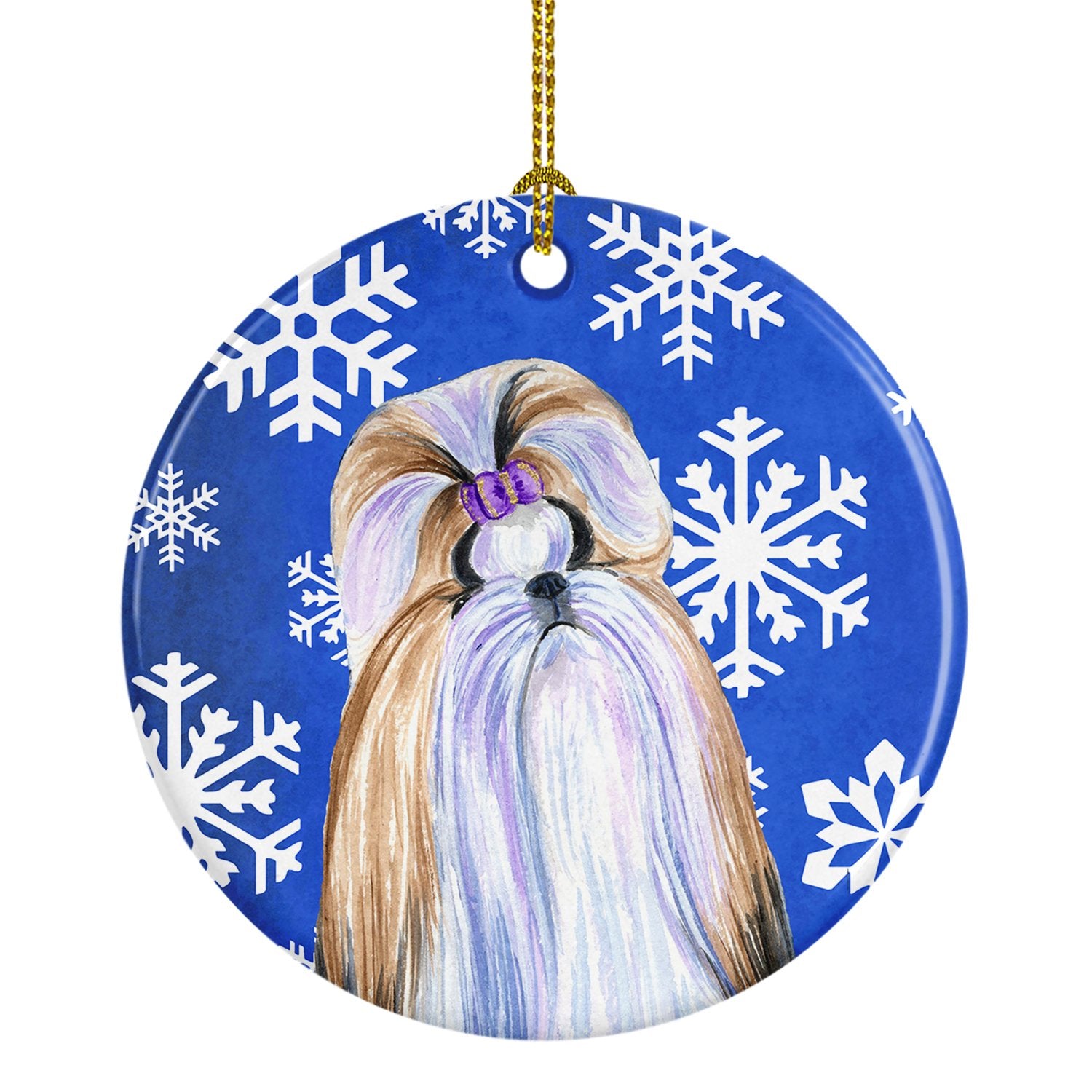 Shih Tzu Winter Snowflakes Holiday Christmas Ceramic Ornament SS4603 by Caroline's Treasures